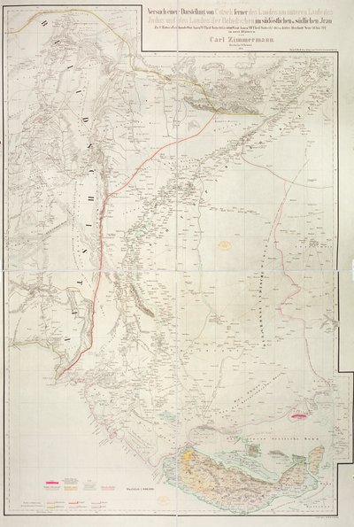 Mappa della regione di Cutch in India e del suo confine con il vicino Baluchistan, di Carl Zimmerman, 1851 da German School